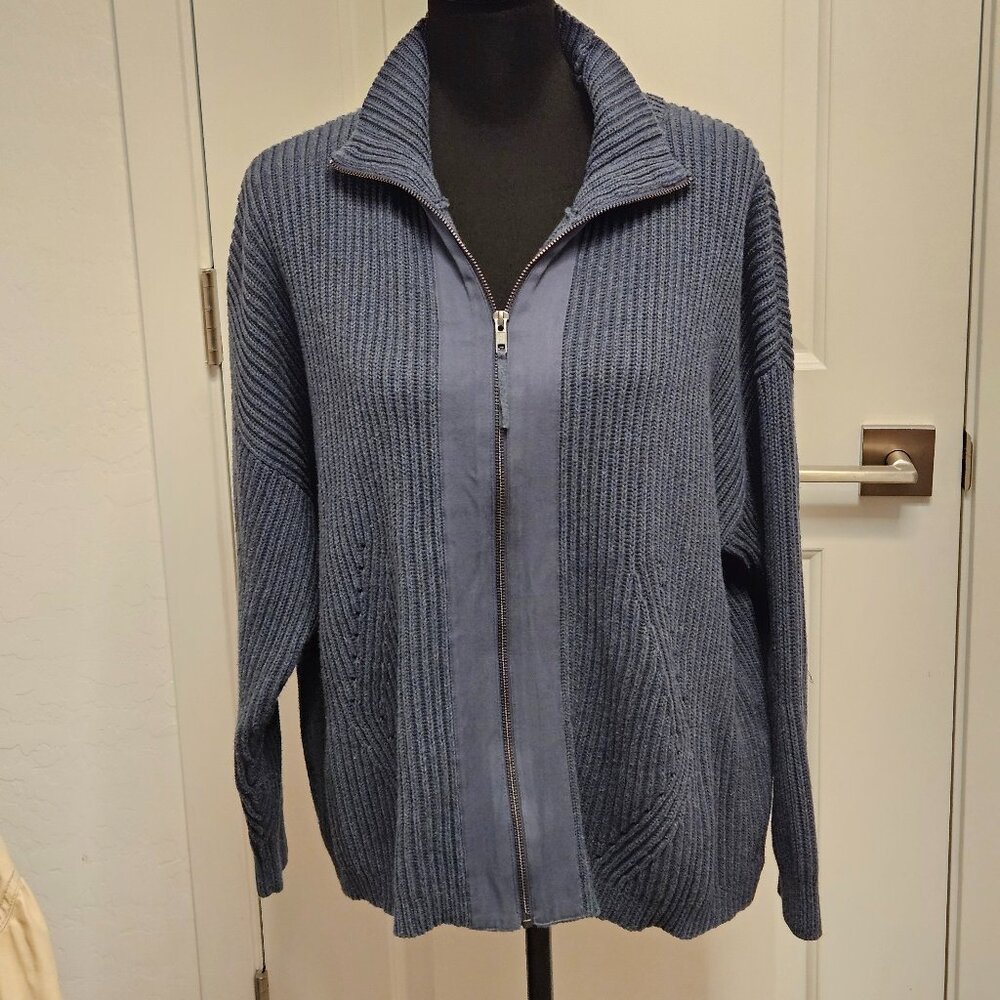 WRAP London Blue Ribbed Knit Zip-up Jacket size US 12/14